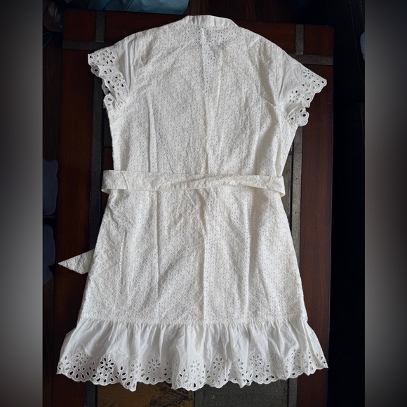 Untuckit white eyelet lace midi knee length dress career size 10 belt v neck - Picture 4 of 7
